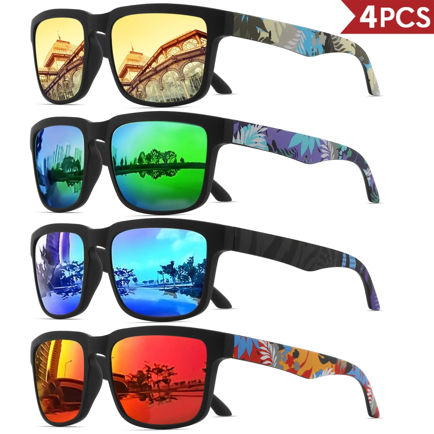 VEGUEROS 4-Pack Square Sports Sunglasses - UV400 Protection Unisex Eyewear for Men & Women