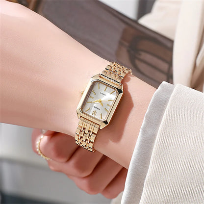 ZHOWE Luxury Gold Plated Women Watches - Elegant Vintage Rectangle Quartz Dress Wristwatch