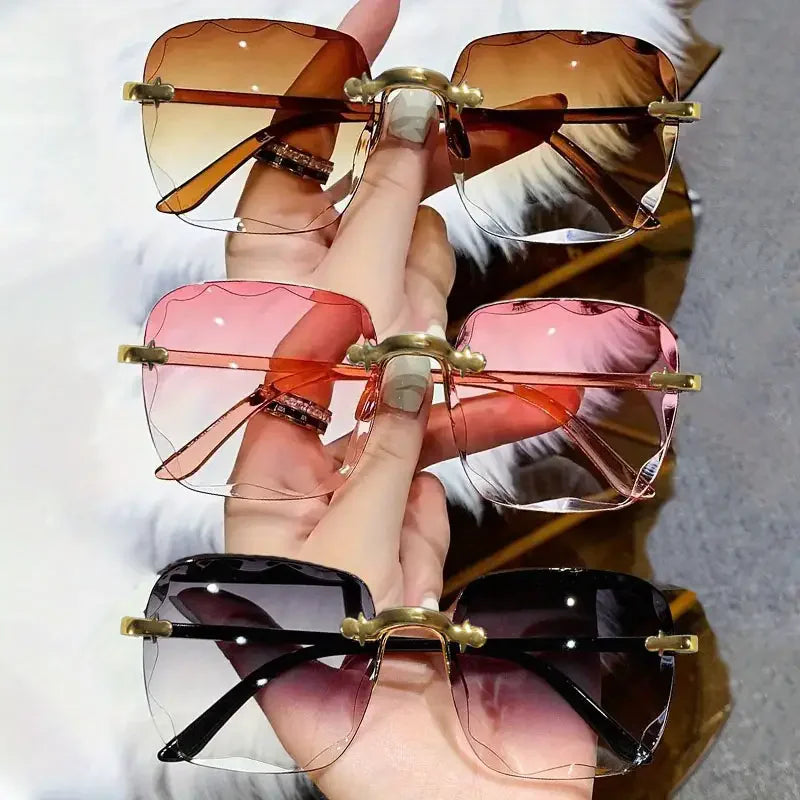 3-Pack Square Rimless Sunglasses for Women - Luxury Designer Tinted  Summer Glasses