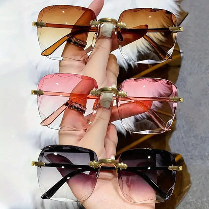 3-Pack Square Rimless Sunglasses for Women - Luxury Designer Tinted  Summer Glasses