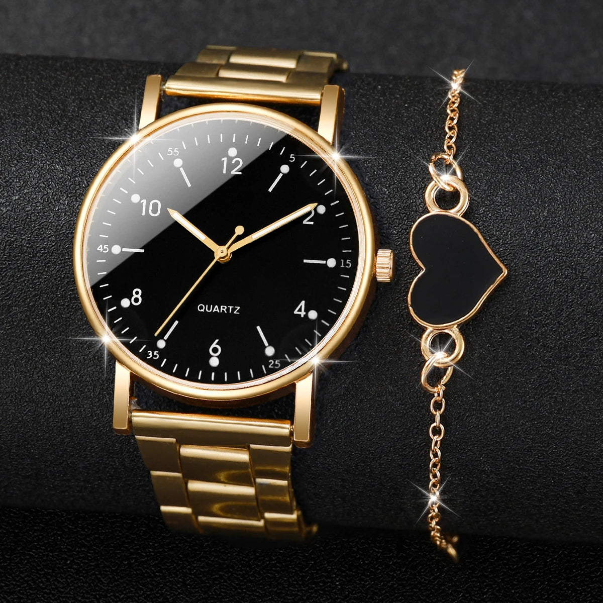Elegant Women's Watches & Bracelets Set -  Quartz Wristwatch with Arabic Dial