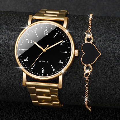 Elegant Women's Watches & Bracelets Set -  Quartz Wristwatch with Arabic Dial