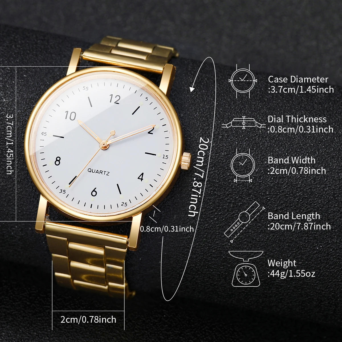 Elegant Women's Watches & Bracelets Set -  Quartz Wristwatch with Arabic Dial