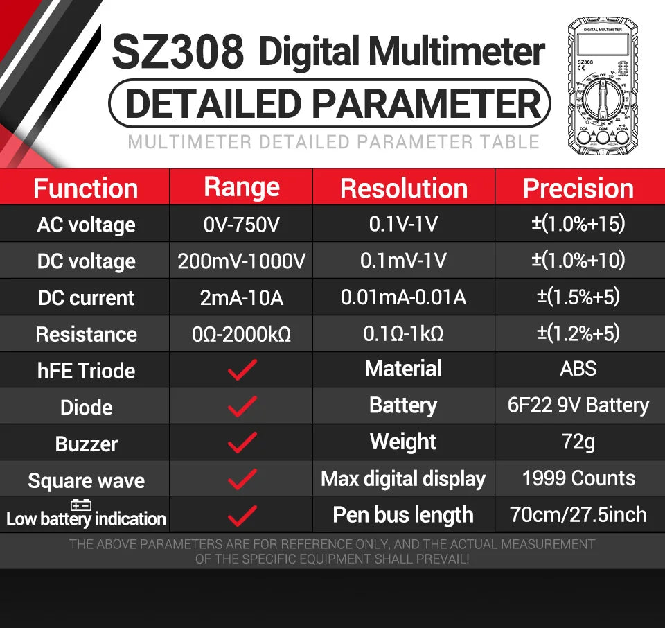 ANENG SZ308 Digital Multimeter - Professional AC/DC Voltage Tester With Backlight LCD Display