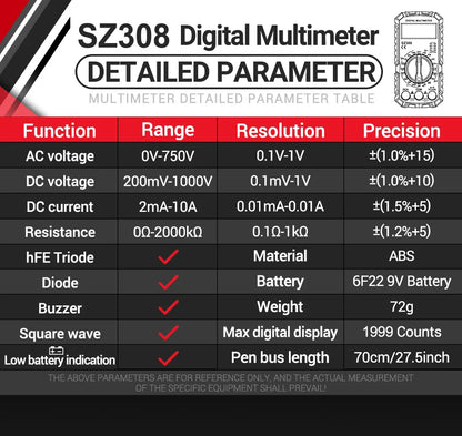 ANENG SZ308 Digital Multimeter - Professional AC/DC Voltage Tester With Backlight LCD Display