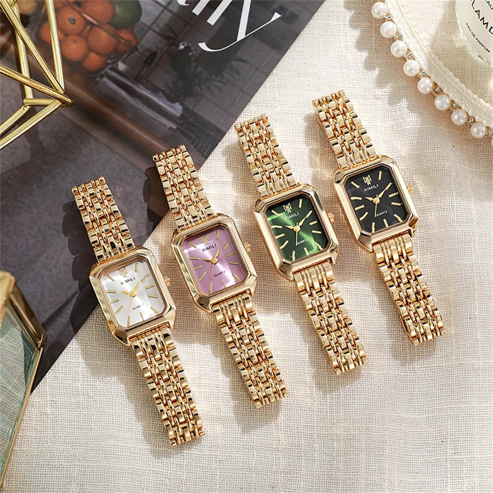 ZHOWE Luxury Gold Plated Women Watches - Elegant Vintage Rectangle Quartz Dress Wristwatch