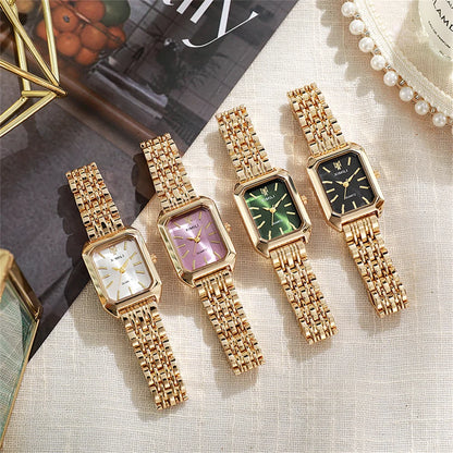 ZHOWE Luxury Gold Plated Women Watches - Elegant Vintage Rectangle Quartz Dress Wristwatch